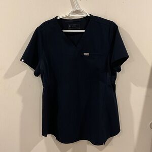Figs Dark Blue Short Sleeve V-Neck Top